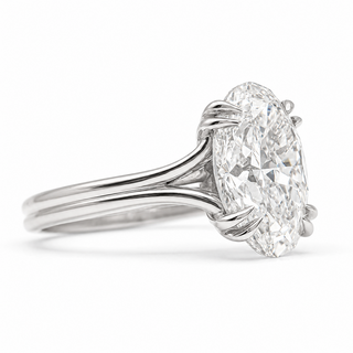 Oval Brilliant Split Band Solitaire Ring – Lab Grown Diamond – 14K/18K White Gold - 1 Side Stone