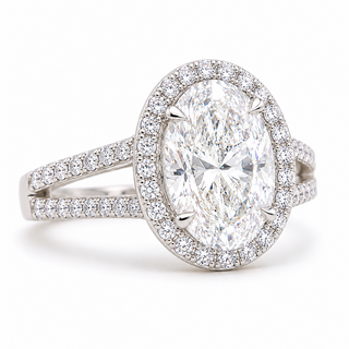 Oval Brilliant Split Pavé with Halo Ring  – Lab Grown Diamond – 14K/18K White Gold – 54 Side Stones
