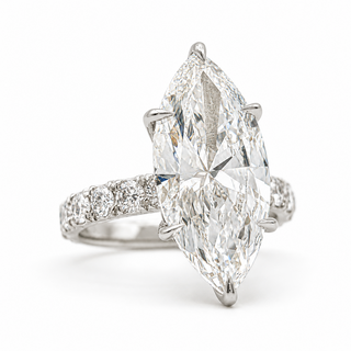 Marquise Brilliant Pavé Ring – Lab Grown Diamond – 14K/18K White Gold – 16 Side Stones