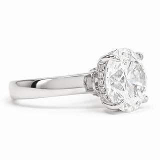 Round Brilliant Hidden Halo Solitaire Ring – Lab Grown Diamond – 14K/18K White Gold – 24 Side Stones