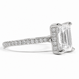 Emerald Cut with Pavé Band and Hidden Halo – Lab-Grown Diamond – 14K/18K White Gold – 42 Side Stones