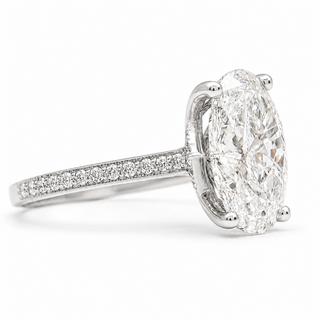 Oval Brilliant Split Pavé Ring – Lab Grown Diamond – 14K/18K White Gold – 36 Side Stones