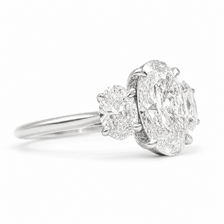 Oval Brilliant 3 Stone Ring – Lab Grown Diamond – 14K/18K White Gold – 2 Side Stones