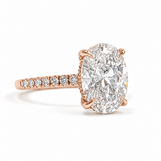 Oval Brilliant Pavé and Hidden Halo Ring – Lab Grown Diamond – 14K/18K Rose Gold – 52 Side Stones