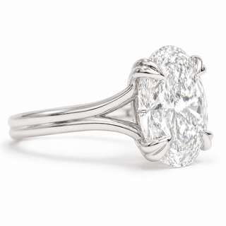 Oval Brilliant Split Band Solitaire Ring – Lab Grown Diamond – 14K/18K White Gold - 1 Side Stone Split Band