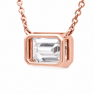 Emerald Cut – Lab Grown Diamond – 14K/18K Rose Gold – Solitaire Necklace