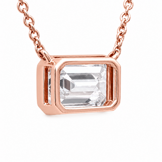 Emerald Cut – Lab Grown Diamond – 14K/18K Rose Gold – Solitaire Necklace