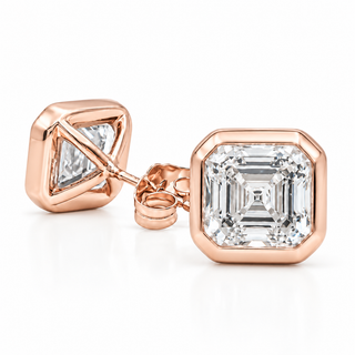 Asscher Cut Earrings – Lab Grown Diamonds – 14K Gold – Flush Setting