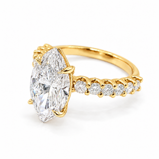 Marquise Brilliant Pavé Ring – Lab Grown Diamond – 14K/18K Gold – 12 Side Stones