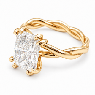 Radiant Cut Split Spiral Band Solitaire Ring – Lab Grown Diamond – 14K/18K Gold