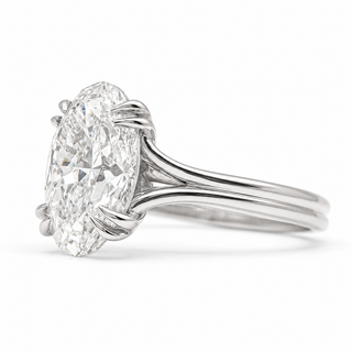 Oval Brilliant Split Band Solitaire Ring – Lab Grown Diamond – 14K/18K White Gold - 1 Side Stone