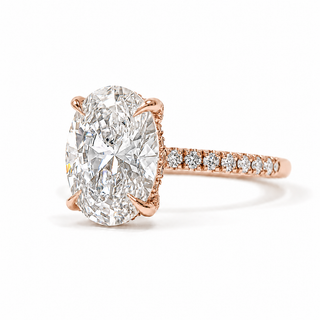 Oval Brilliant Pavé and Hidden Halo Ring – Lab Grown Diamond – 14K/18K Rose Gold – 52 Side Stones
