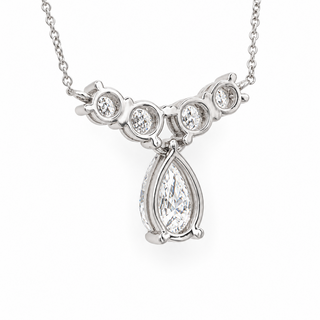 Pear Shape With Round Stones Necklace – Lab Grown Diamond – 14K Gold
