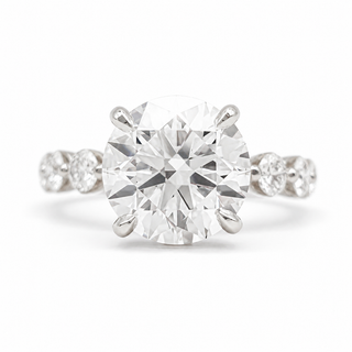 Round Brilliant Pavé Ring – Lab Grown Diamond – 14K/18K White Gold – 30 Side Stones