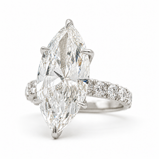 Marquise Brilliant Pavé Ring – Lab Grown Diamond – 14K/18K White Gold – 16 Side Stones