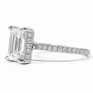 Emerald Cut with Pavé Band and Hidden Halo – Lab-Grown Diamond – 14K/18K White Gold – 42 Side Stones