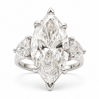Marquise Brilliant 3 Stone Ring – Lab Grown Diamond – 14K/18K White Gold – 2 Side Stones