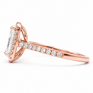 Emerald Cut with Pavé Band and Halo – Lab-Grown Diamond – 14K/18K Rose Gold – 40 Side Stones