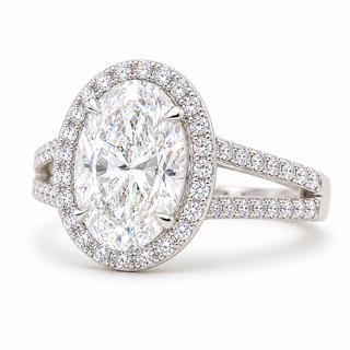 Oval Brilliant Split Pavé with Halo Ring  – Lab Grown Diamond – 14K/18K White Gold – 54 Side Stones