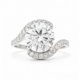 Round Brilliant Spiral Pavé Ring  – Lab Grown Diamond – 14K/18K Gold – 32 Side Stones