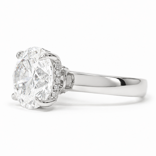 Round Brilliant Hidden Halo Solitaire Ring – Lab Grown Diamond – 14K/18K White Gold – 24 Side Stones