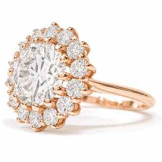 Round Brilliant Diana Ring – Lab Grown Diamond – 14K/18K Rose Gold – 14 Side Stones
