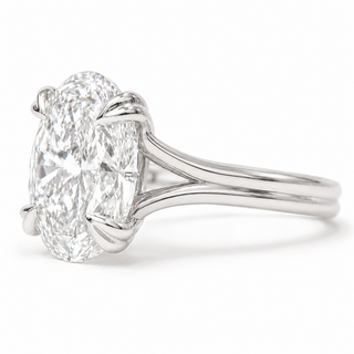Oval Brilliant Split Band Solitaire Ring – Lab Grown Diamond – 14K/18K White Gold - 1 Side Stone Split Band