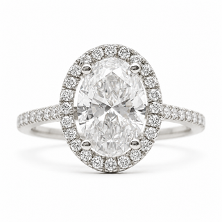 Oval Brilliant Pavé with Halo Ring  – Lab Grown Diamond – 14K/18K White Gold – 44 Side Stones