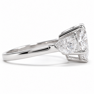 Heart Brilliant 3 Stone Ring – Lab Grown Diamond – 14K/18K White Gold – 2 Side Stones