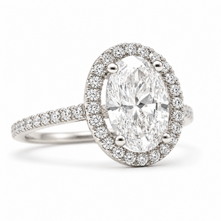 Oval Brilliant Pavé with Halo Ring  – Lab Grown Diamond – 14K/18K White Gold – 44 Side Stones