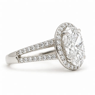 Oval Brilliant Split Pavé with Halo Ring  – Lab Grown Diamond – 14K/18K White Gold – 54 Side Stones