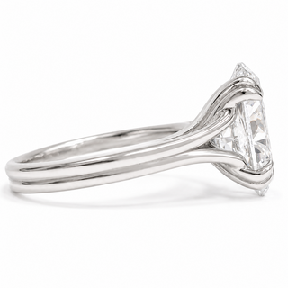 Oval Brilliant Split Band Solitaire Ring – Lab Grown Diamond – 14K/18K White Gold - 1 Side Stone Split Band