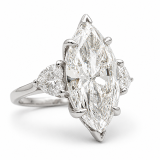 Marquise Brilliant 3 Stone Ring – Lab Grown Diamond – 14K/18K White Gold – 2 Side Stones