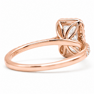 Emerald Cut with Pavé Band and Halo – Lab-Grown Diamond – 14K/18K Rose Gold – 40 Side Stones