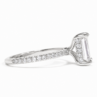 Emerald Cut with Pavé Band and Hidden Halo – Lab-Grown Diamond – 14K/18K White Gold – 42 Side Stones