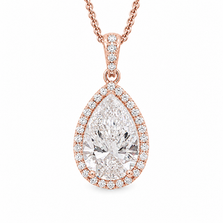 Pear Shape – Lab Grown Diamond – 14K/18K Rose Gold – Solitaire With Halo Necklace