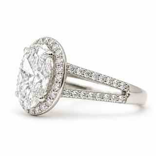 Oval Brilliant Split Pavé with Halo Ring  – Lab Grown Diamond – 14K/18K White Gold – 54 Side Stones