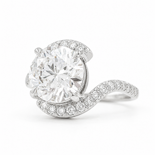 Round Brilliant Spiral Pavé Ring  – Lab Grown Diamond – 14K/18K Gold – 32 Side Stones