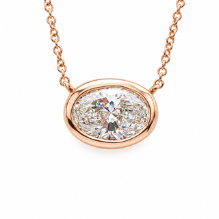Oval Brilliant – Lab Grown Diamond – 14K Gold – Solitaire Necklace Bezel Setting