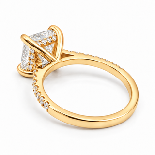 Princess Cut With Hidden Halo And Pavé Setting Ring – Lab Grown Diamond – 14K/18K Gold – 34 Side Stones