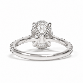 Oval Brilliant Pavé Ring with Hidden Halo – Lab Grown Diamond – 14K/18K White Gold – 44 Side Stones