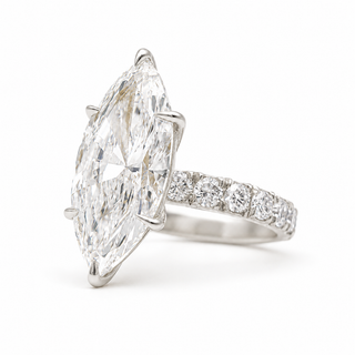 Marquise Brilliant Pavé Ring – Lab Grown Diamond – 14K/18K White Gold – 16 Side Stones