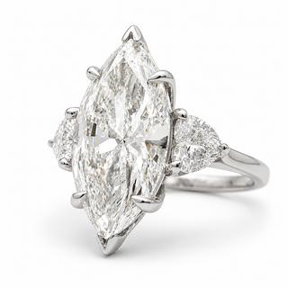Marquise Brilliant 3 Stone Ring – Lab Grown Diamond – 14K/18K White Gold – 2 Side Stones