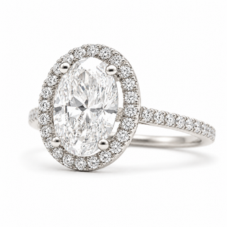 Oval Brilliant Pavé with Halo Ring  – Lab Grown Diamond – 14K/18K White Gold – 44 Side Stones