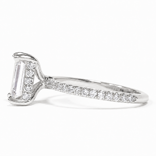 Emerald Cut with Pavé Band and Hidden Halo – Lab-Grown Diamond – 14K/18K White Gold – 42 Side Stones
