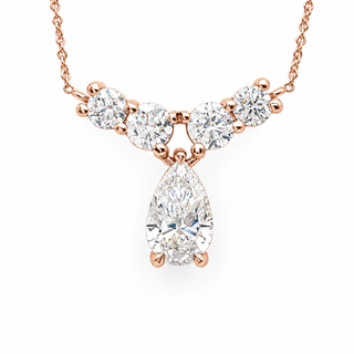 Pear Shape With Round Stones Necklace – Lab Grown Diamond – 14K Gold
