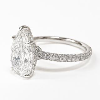 Pear Shape Three Row Pavé Ring with Hidden Halo – Lab Grown Diamond – 14K/18K White Gold – 133 Side Stones