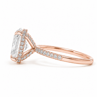 Oval Brilliant Pavé and Hidden Halo Ring – Lab Grown Diamond – 14K/18K Rose Gold – 52 Side Stones