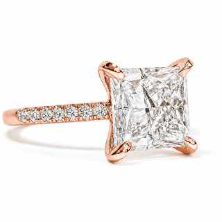 Princess Cut Pavé Ring – Lab Grown Diamond – 14K/18K Rose Gold – 14 Side Stones