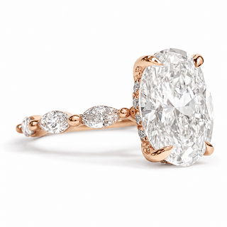 Oval Brilliant with Marquise Band and Hidden Halo Ring – Lab-Grown Diamond – 14K/18K Gold – 20 Side Stones